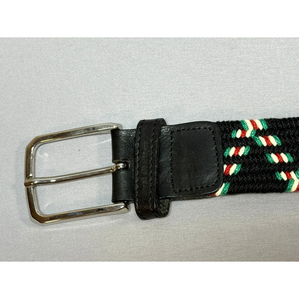 Royal Albartross Mans Woven Belt Size L Black Green Red White Leather Trim Italy
